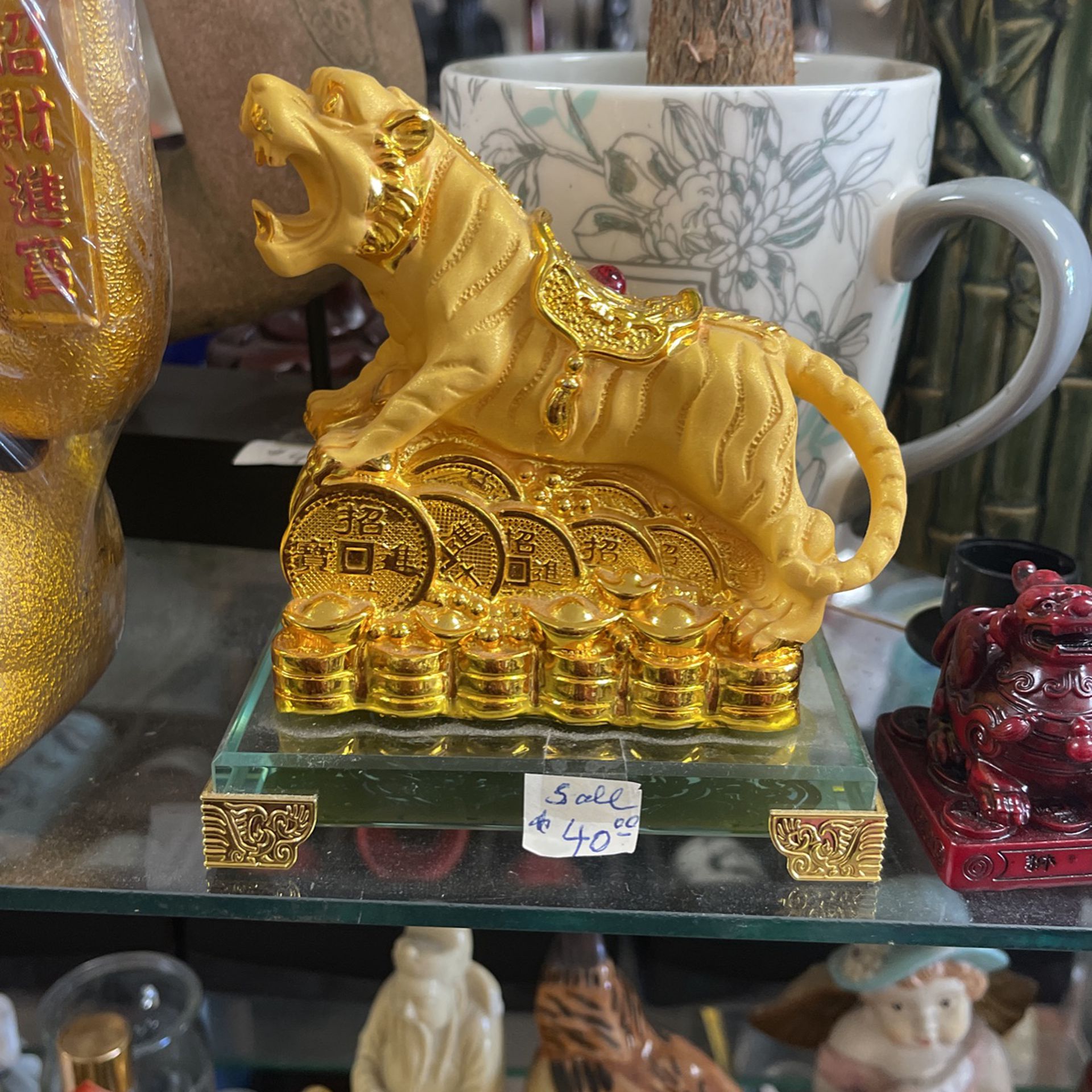 Golden Tiger With Crystal Stand 