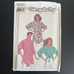 Simplicity Sewing Pattern 9080 Size S M L XL 1989 Big Shirt Button Front