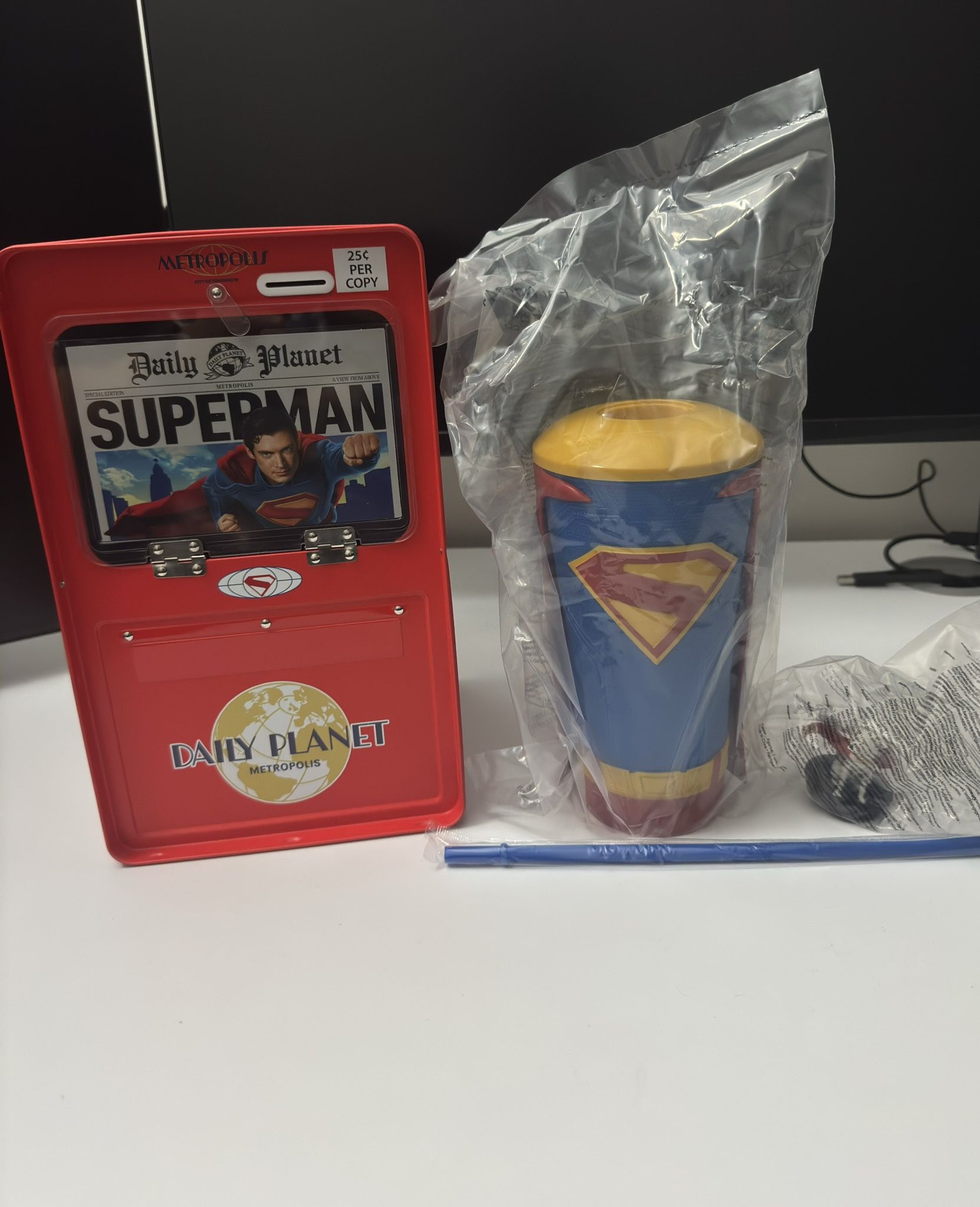 Superman Daily Planet Newspaper Box Popcorn Bucket and Cup w/ Krypto Topper AMC.
