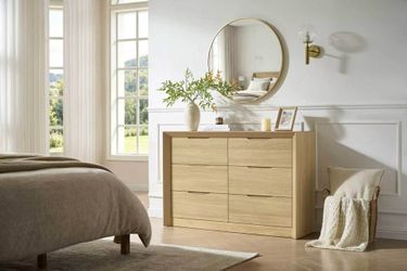 Modern 6-Drawer Dresser, Light Oak Finish, 47.2” Wide – Assembled or New in Box