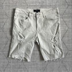 Forever 21 Men’s  Beige/Cream Preppy Distressed Summer Slim Denim Jean Shorts