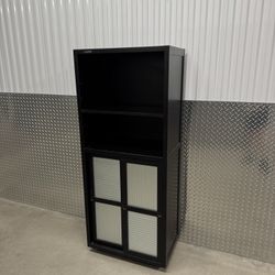Black Storage Cabinet With Sliding Doors Bookcase Bookshelf