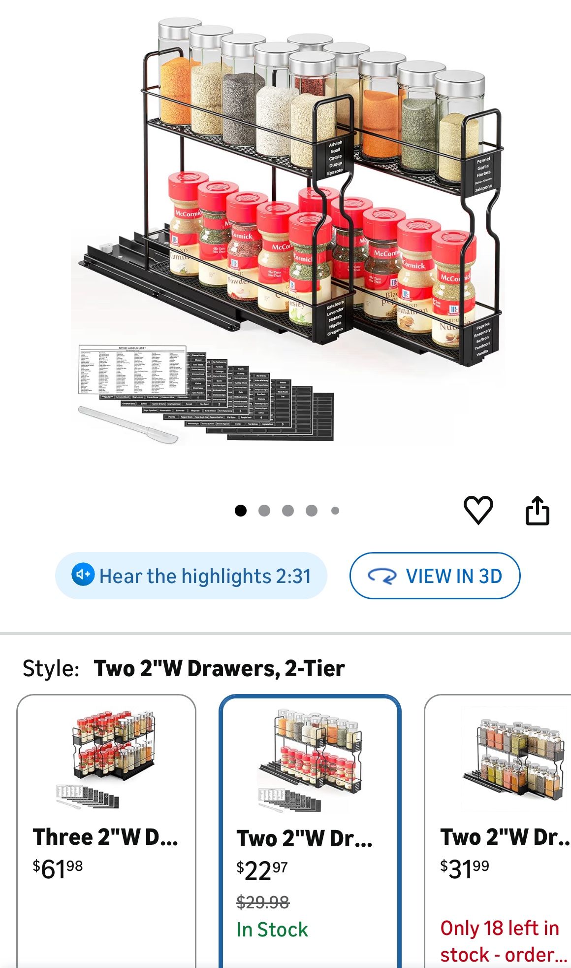 Cabinet pull-out spice rack storage rack