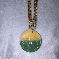 Gold Plated Cuban Link Chain W Jade Pendant 