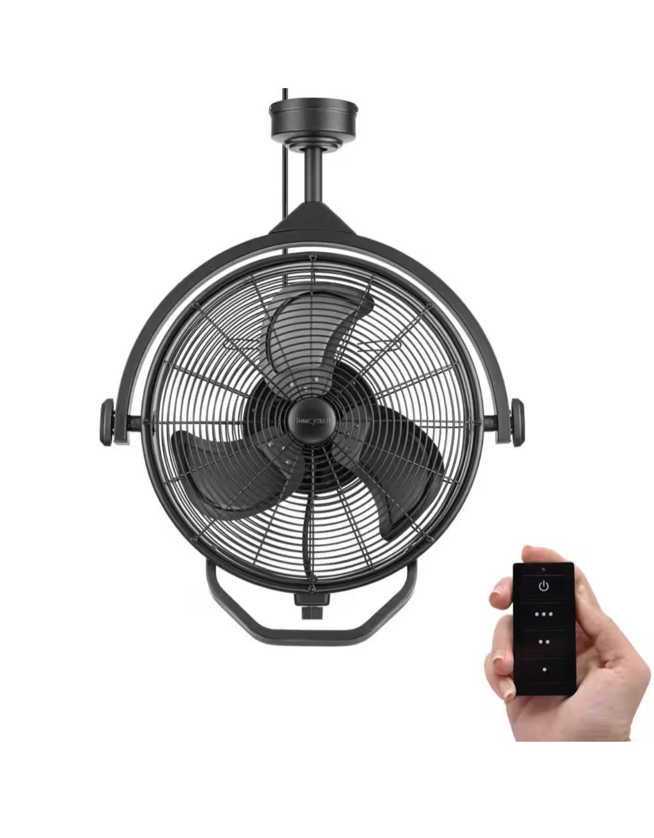 18 in. Indoor/Outdoor Patio Matte Black Cage Ceiling Mounted Fan with Remote