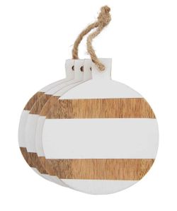Mud Pie Christmas Bulb Mango Wood White And Tan Striped Drink Coasters Set