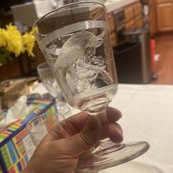 Set Of 3 Antique EAPG Glasses Goblets Birds Pre1870
