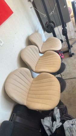 Set of 3 Beige Upholstered Swivel Chairs