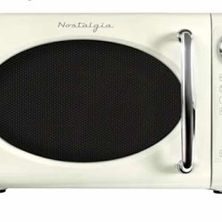 New Nostalgia Retro 700W Microwave Oven 0.7 Cu Ft Capacity – Child Safety Lock, 8 Auto-Cook Settings – Countertop Kitchen Appliance – Ivory