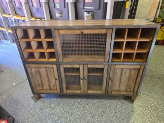 Industrial Wood Metal Bar Cabinet