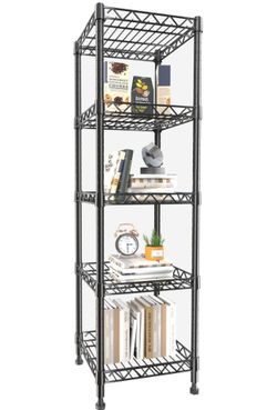 5 Tier Standing Shelving Metal Units, Adjustable Height Wire Shelf Display Rack for Laundry Bathroom Kitchen 11.8 W x 11.8 D x 50 H (5-Tier, Black)