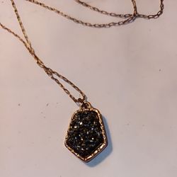 Titanium Druzzy And Gold Pendant Necklace 