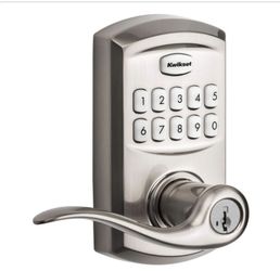 Kwikset SmartCode 917 Satin Nickel Keypad Electronic Single-Cylinder Tustin Door Handle Featuring SmartKey Security