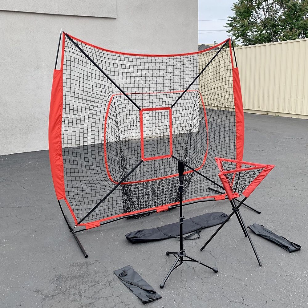 New $85 Baseball (3pc) Practice Set includes the 7x7’ Net Bow Frame, Ball Tee and Caddy Bag 