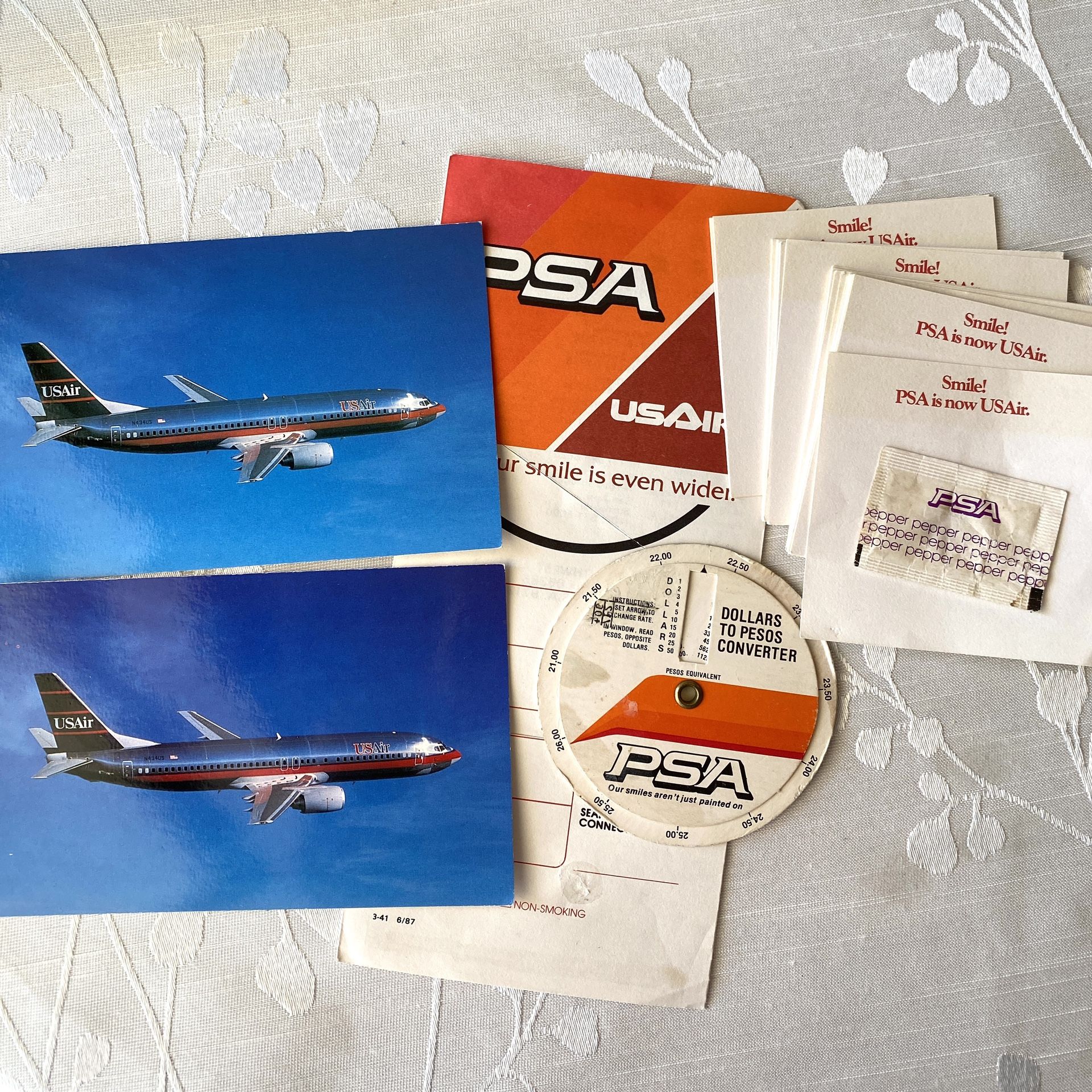 PSA Airline Memorabilia PACIFIC SOUTHWEST USAir Postcards Luggage Tag AWA Wings