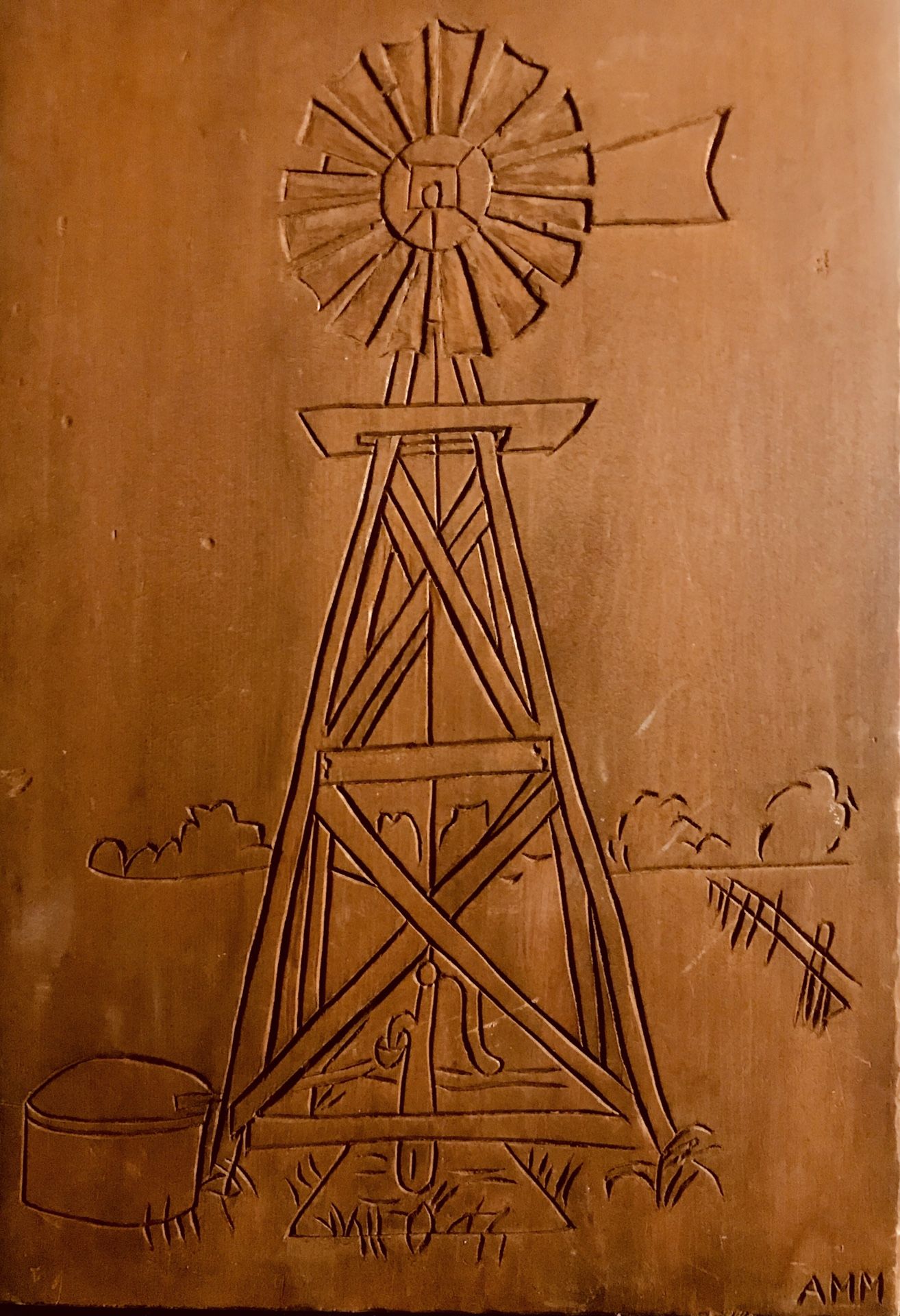 WOODEN CARVING OF WINDMILL WALL PLAQUE