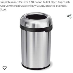simplehuman 115 Liter / 30 Gallon Bullet Open Top Trash Can Commercial Grade Heavy Gauge, Brushed Stainless Steel

