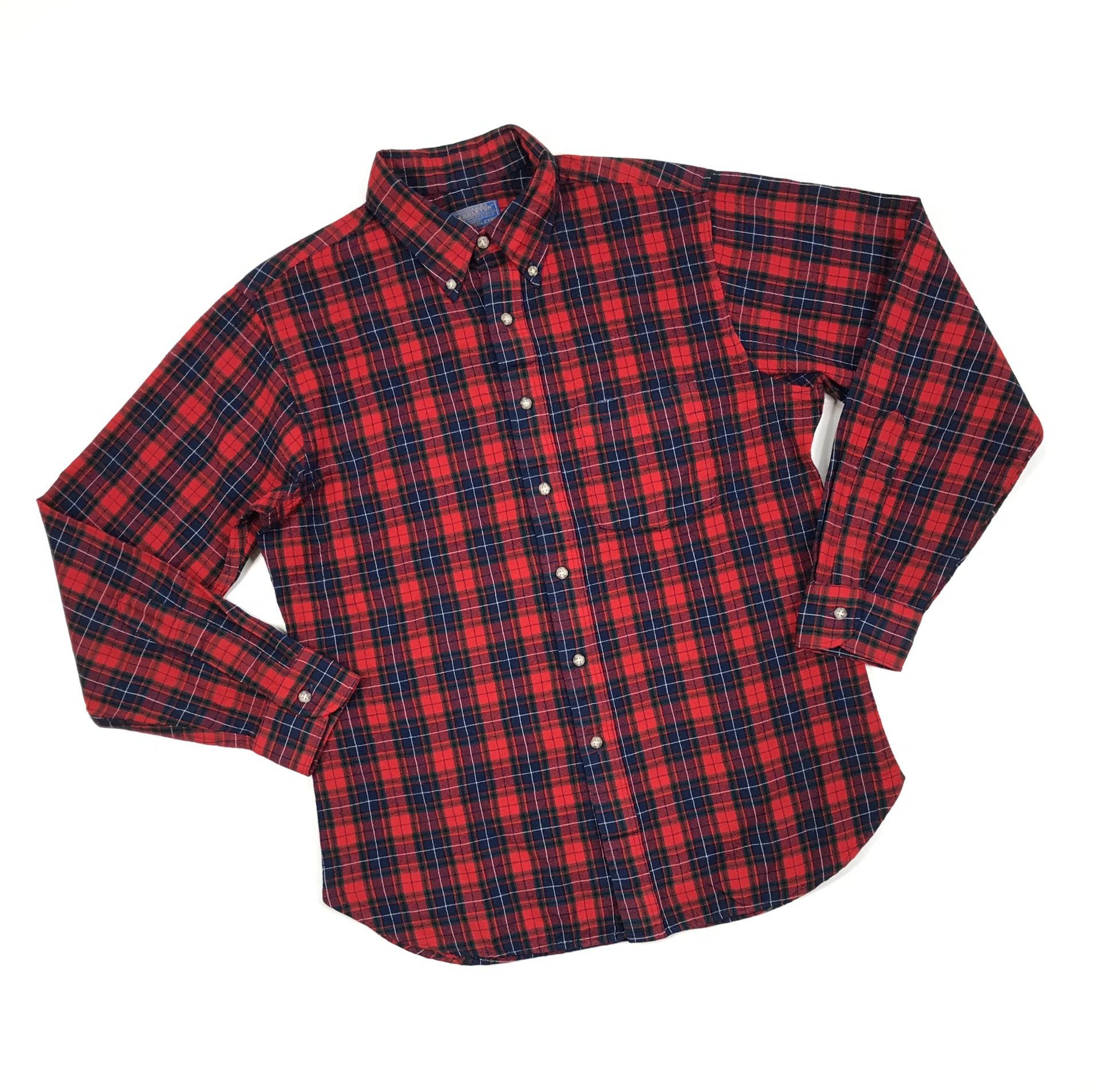 VINTAGE PENDLETON WOOL BUTTON UP SHIRT MEDIUM M RED FLANNEL PLAID LONG SLEEVE