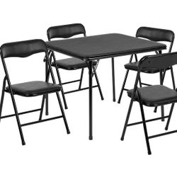 Kids 5pc Folding Table And Chairs, Black