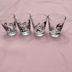 Set Of 4 Vintage Little Native American Shot Glasses