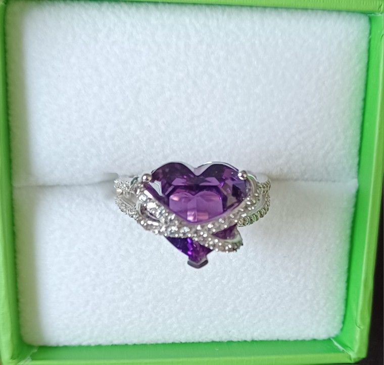 SS LC AMYST HEART SHAPE RING