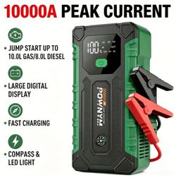 Car starter with 10000A current peak, portable battery booster,