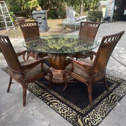 Like new Tommy Bahama style, rattan, dining table, and four chairs