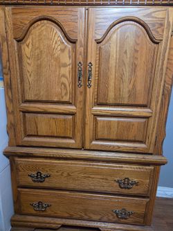 Wood Armoire with Cabinet and Drawers