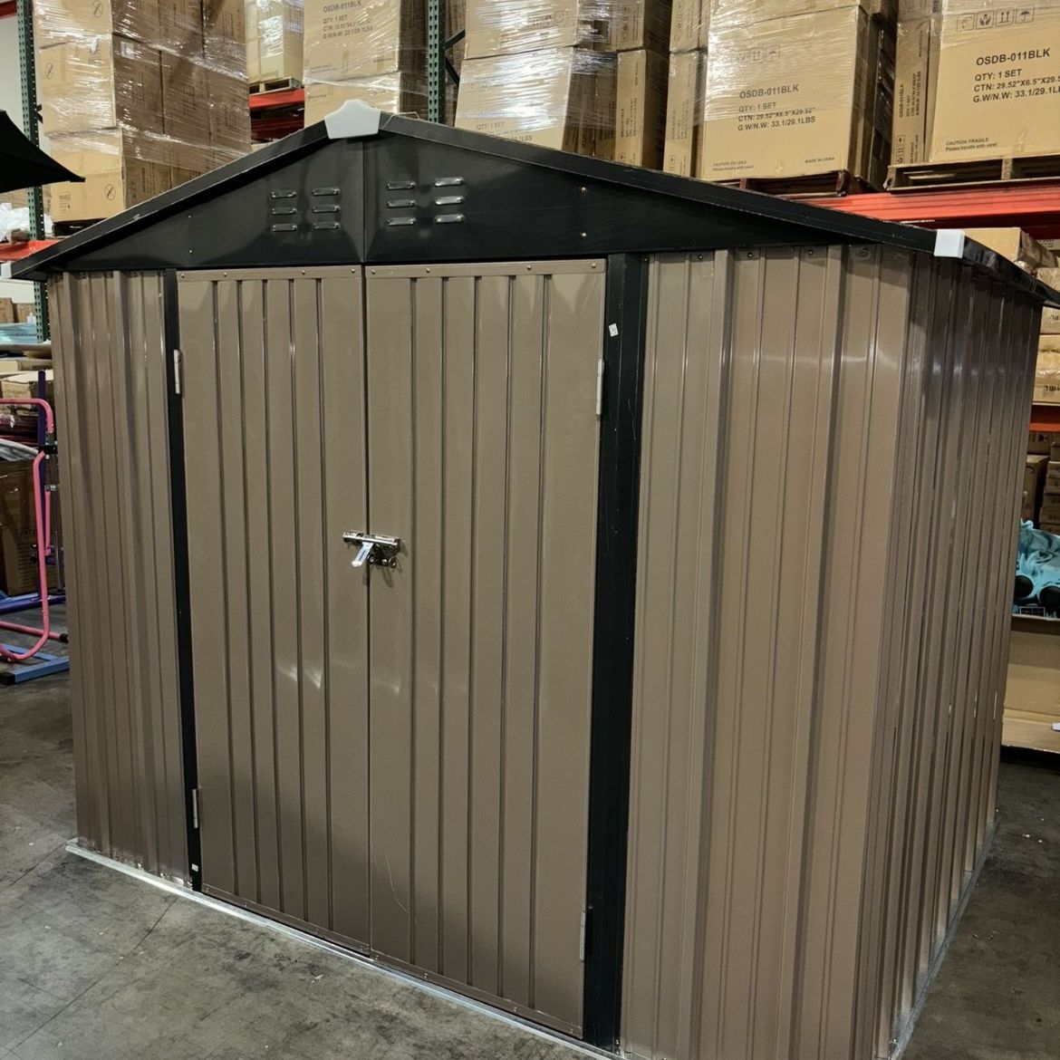 (Brand New inboxes need assemblies:) D6FTxW8FTxH6.3FT Metal Brown Storage Shed Yard Lawn Garden Outdoor Backyard 6x8 Storage