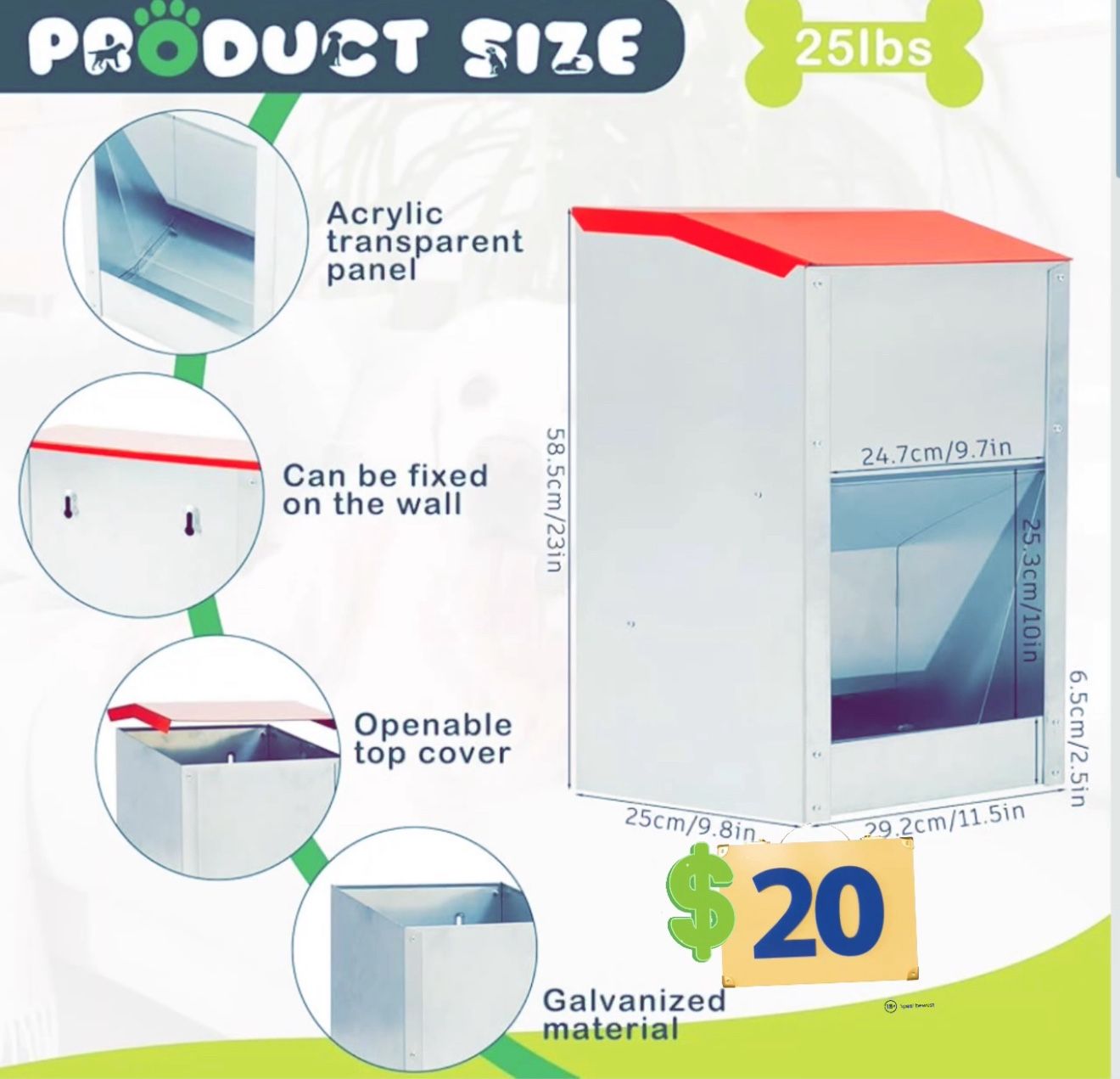 🐾 25lb Galvanized Automatic Dog Feeder (BRAND NEW)