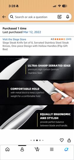 Siege 8-Piece Steak Knife Set – Stainless Steel | New | Premium Presentation Box