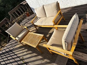 Wood Patio Set - Loveseat, 2 Chairs, Table and Rug