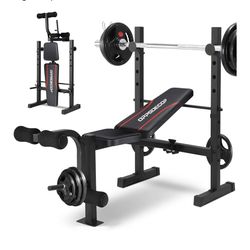 OPPSDECOR Standard Weight Bench Set with Squat Rack, Adjustable Bench Press Set with Leg Extension and Leg Curl, Flat Incline Decline Workout Bench fo