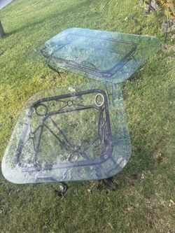 Wrought Iron Glass Top Tables Set of 2