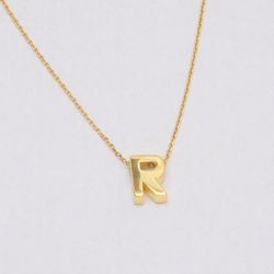 14K Yellow Gold Initial R Necklace Adjustable 16–18in 1.5g