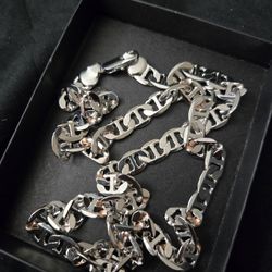 24" White Gold Stainless Steel Cuban/Mariner Style Chain – Polished Finish