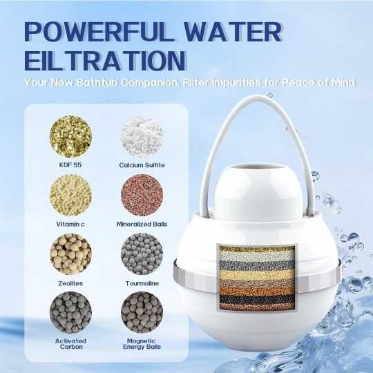 8 Stage Bath Ball Filter White BPA Free 2500 Gal Filtration Toxin Free Bath NIB