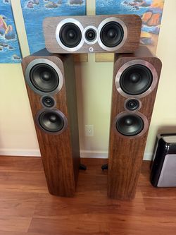 Q Acoustics speakers: floorstanding pair plus center