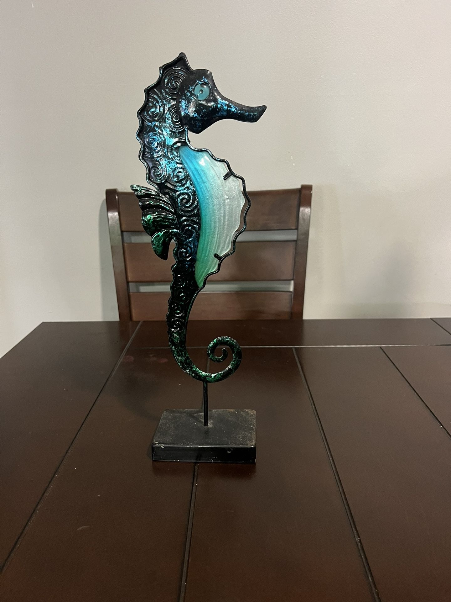 Metal and Glass Seahorse Table Top Nautical Ocean Decor