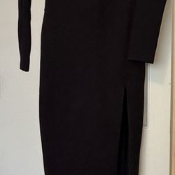 Party Dress-Nicholas square-neck black dress Super flattering, elegant fit with a chic side slit,long Sleeves 