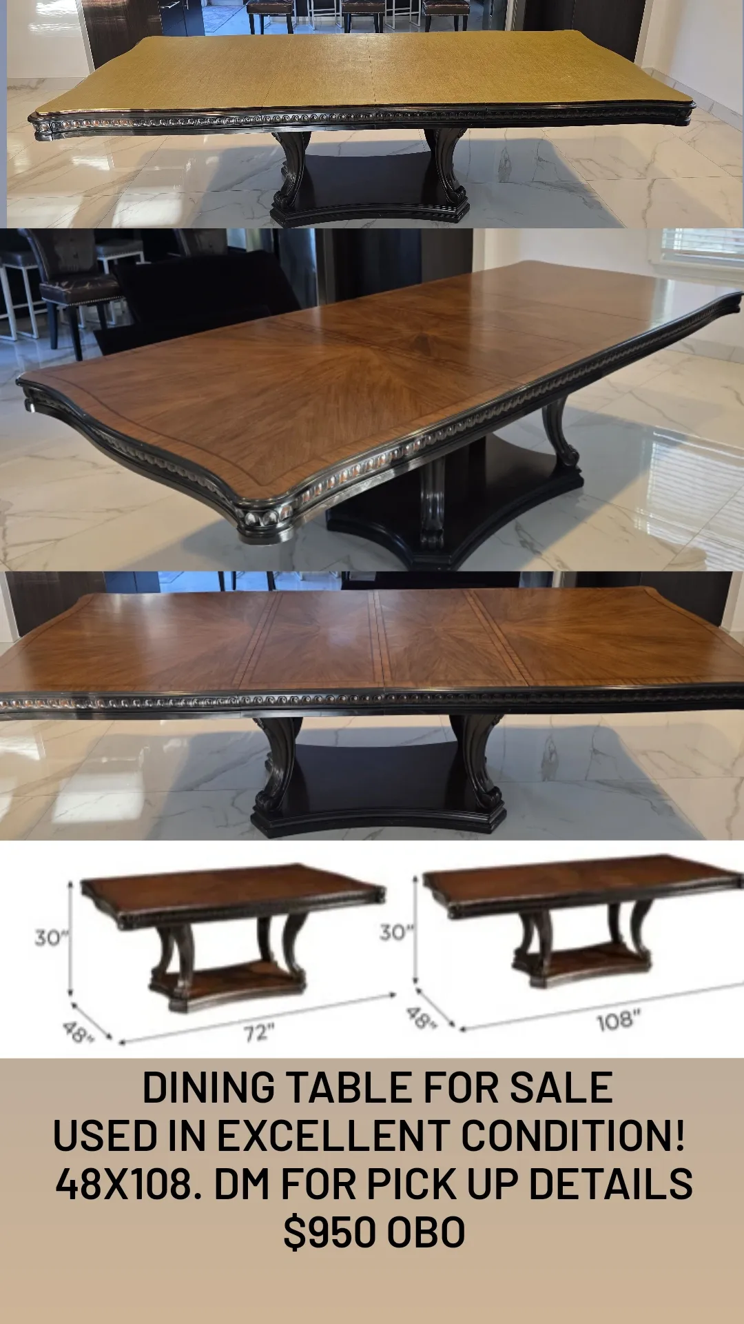 Dining room table 48x108