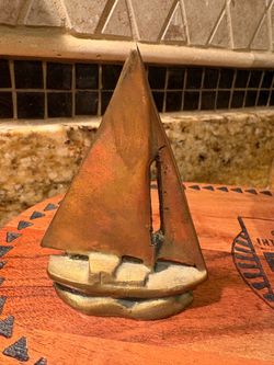Vintage MCM Solid Brass Sailboat