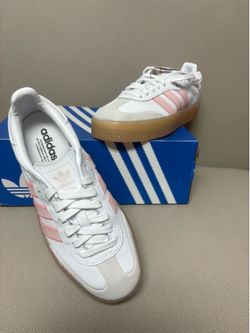 White and Pink Adidas Sambas 7.5w