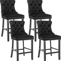 *Set Of 4* New In Box Black Velvet Upholstered Bar Stool 27”