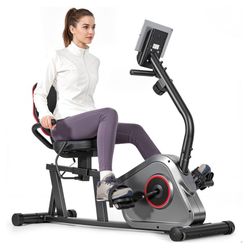 Recumbent Exercise Bike, Stationary Bike, Exercise Bikes for Home with 8 Levels Magnetic Resistance, 300 LBS Weight Capacity, LCD Monitor, Heart Rate 