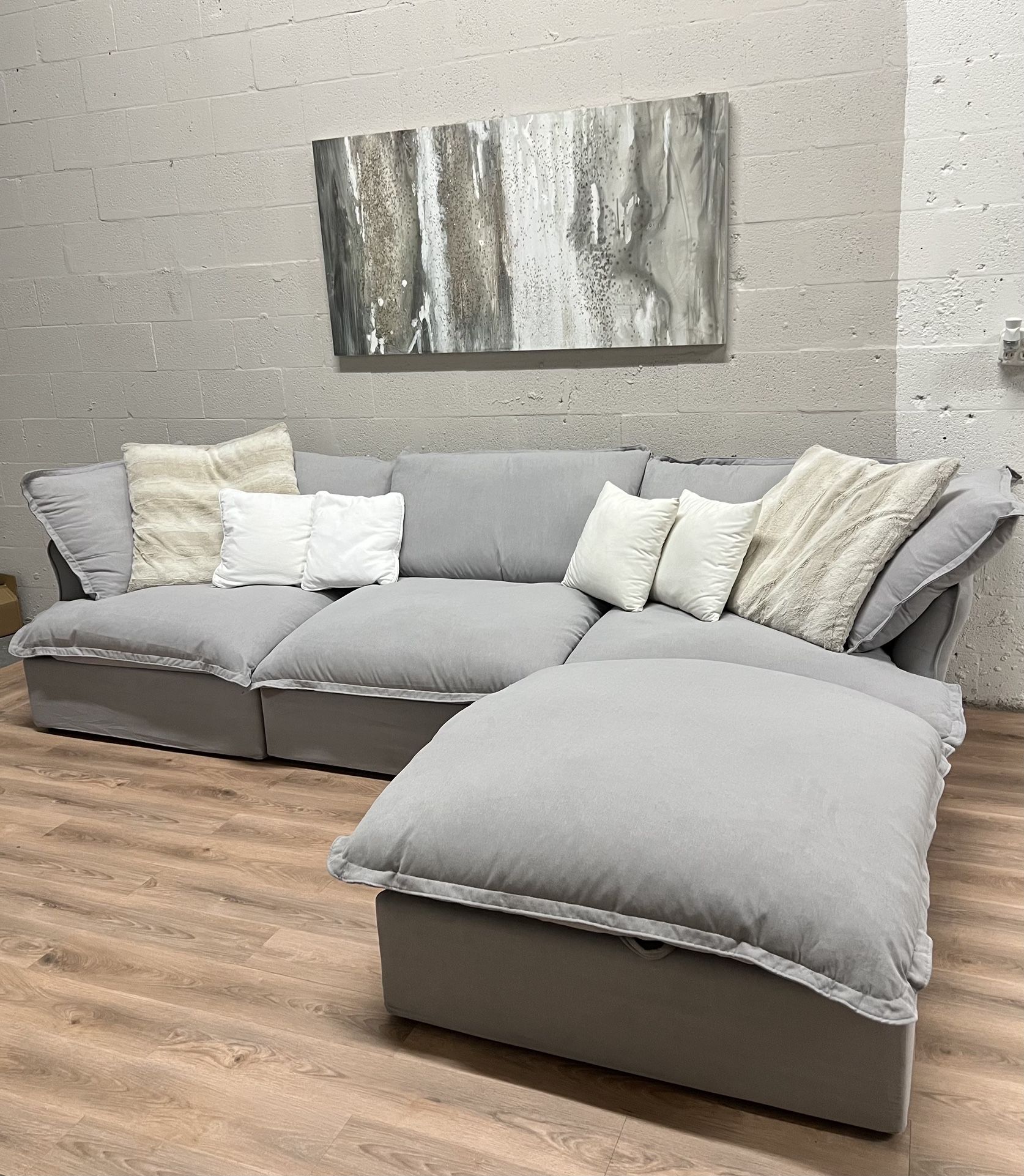 Light Gray Cloud Sectional With Storage (NEW)
