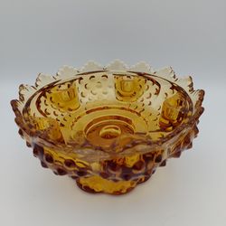 Beautiful Vintage Fenton Colonial Amber Hobnail Candle Holder/ Centerpiece Bowl