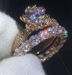 New 18 k rose gold filled wedding ring set engagement ring