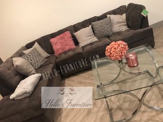 New Gray Jasmine Sectional | Waffle Suede Fabric