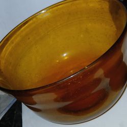 ber Glass Salad Bowl France 50'S / Tableware / Vintage Kitchen Decor / Round Granite Glass Salad Bowl Amber Color Made in France